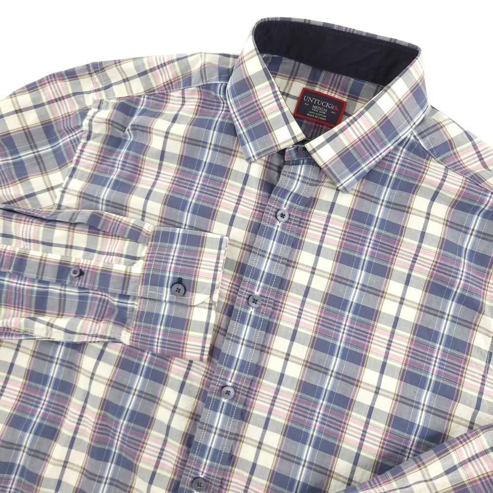 UNTUCKit Billecart Tall Shirt Mens MT Blue Plaid Long Sleeve Button Up Slim Fit